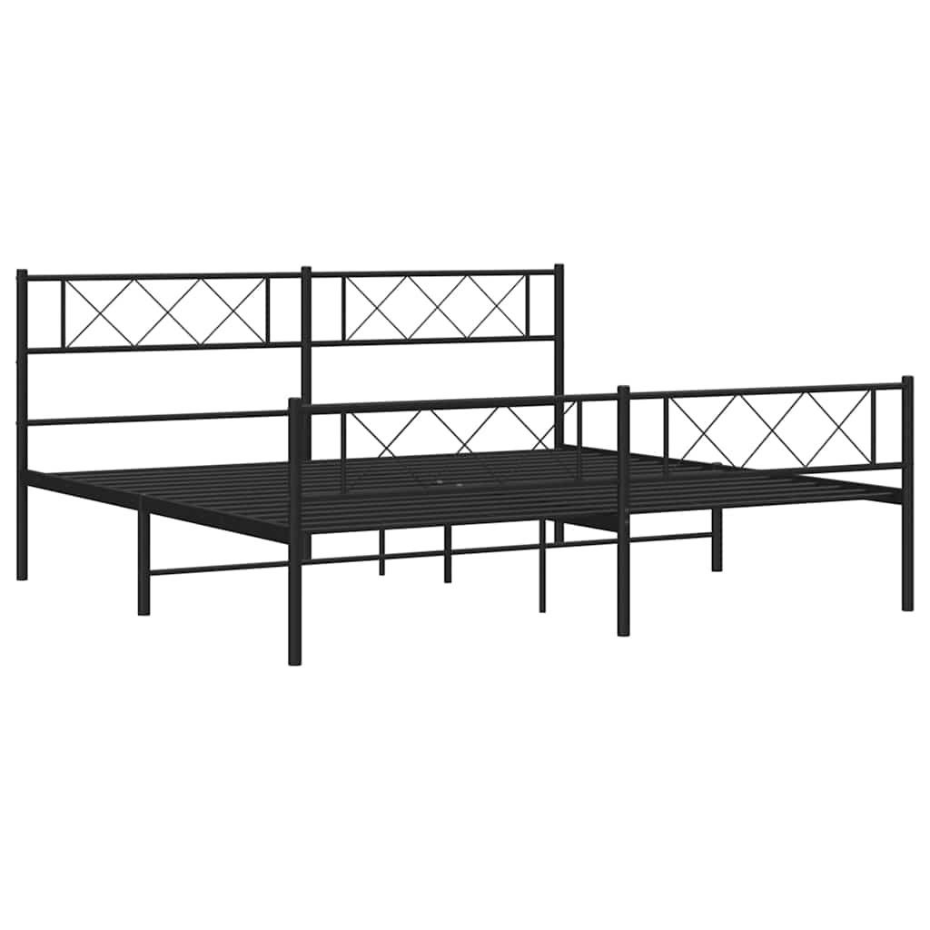 Bed frame with head and footboard metal black 193x203 cm
