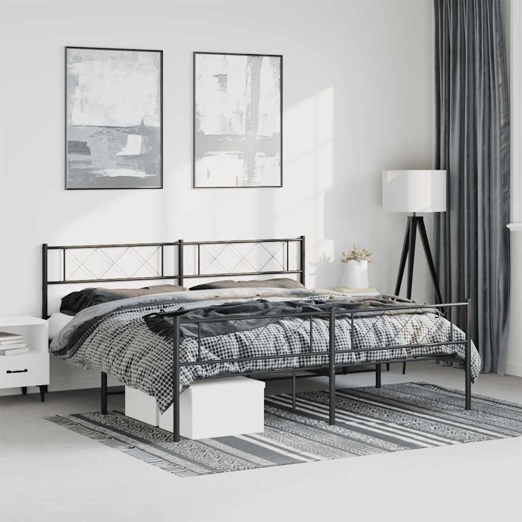 Bed frame with head and footboard metal black 193x203 cm