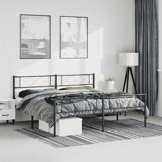 Bed frame with head and footboard metal black 193x203 cm