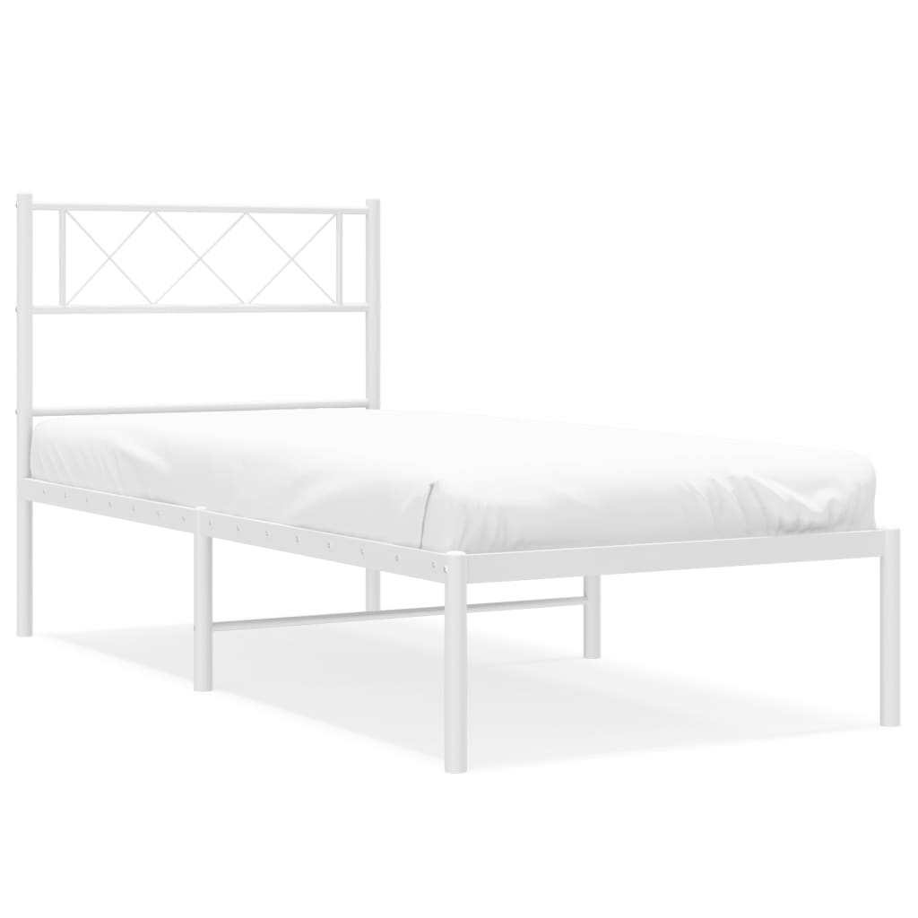 Bed frame with headboard metal white 107x203 cm