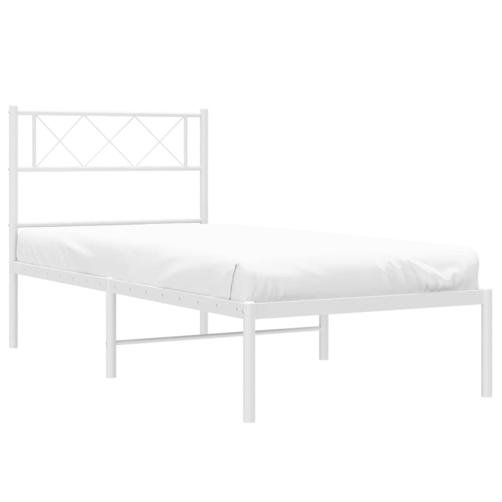 Bed frame with headboard metal white 107x203 cm