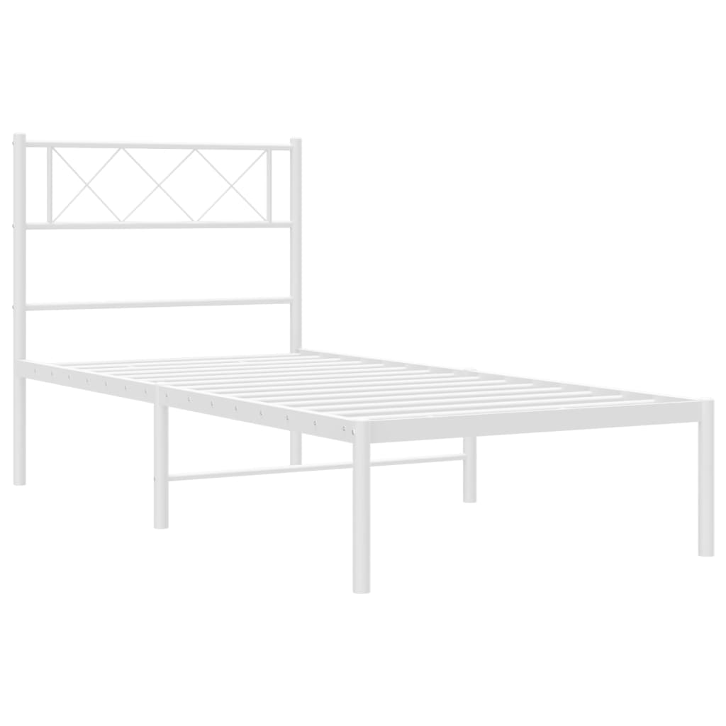 Bed frame with headboard metal white 107x203 cm