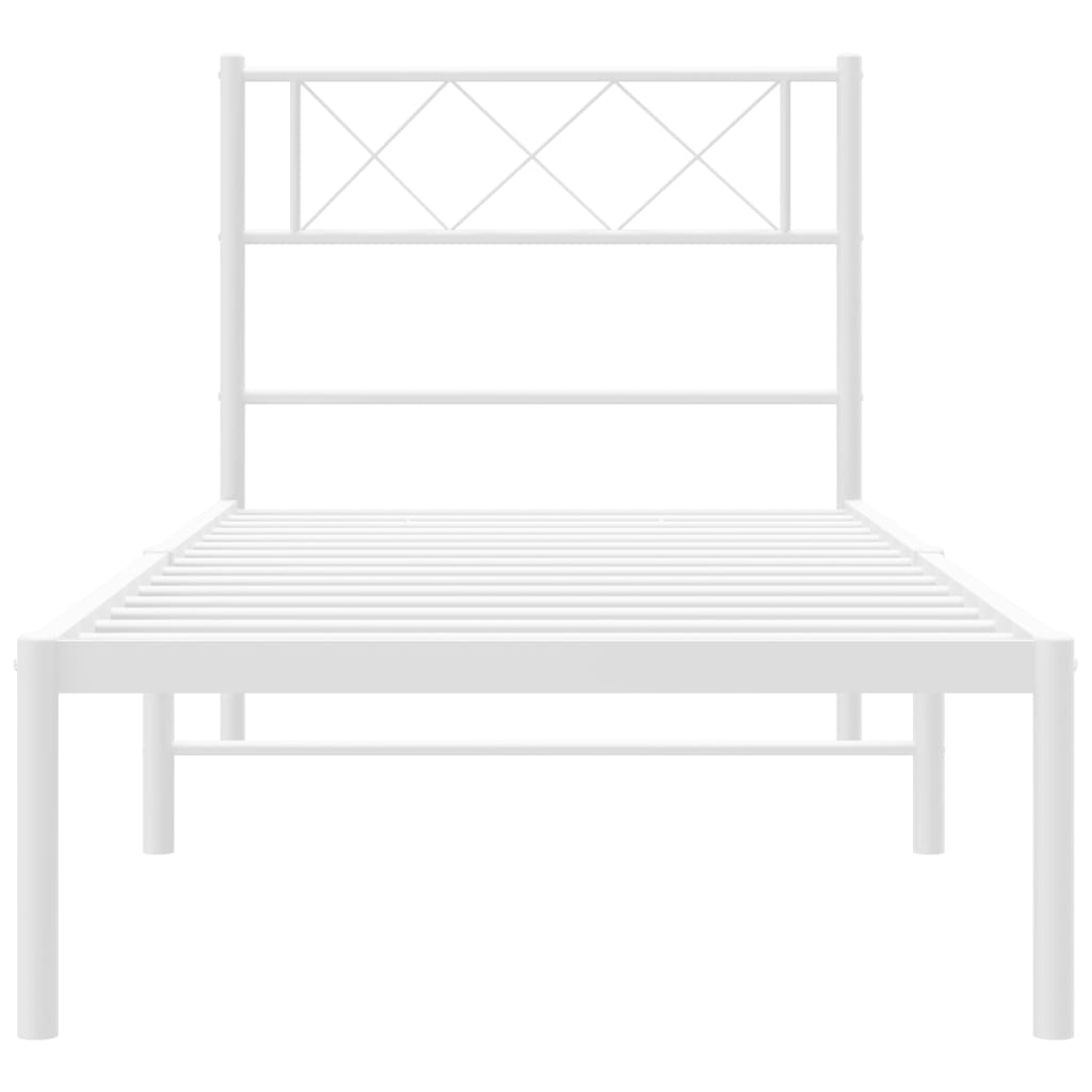 Bed frame with headboard metal white 107x203 cm