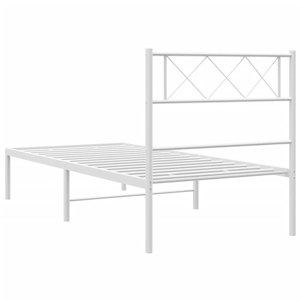 Bed frame with headboard metal white 107x203 cm