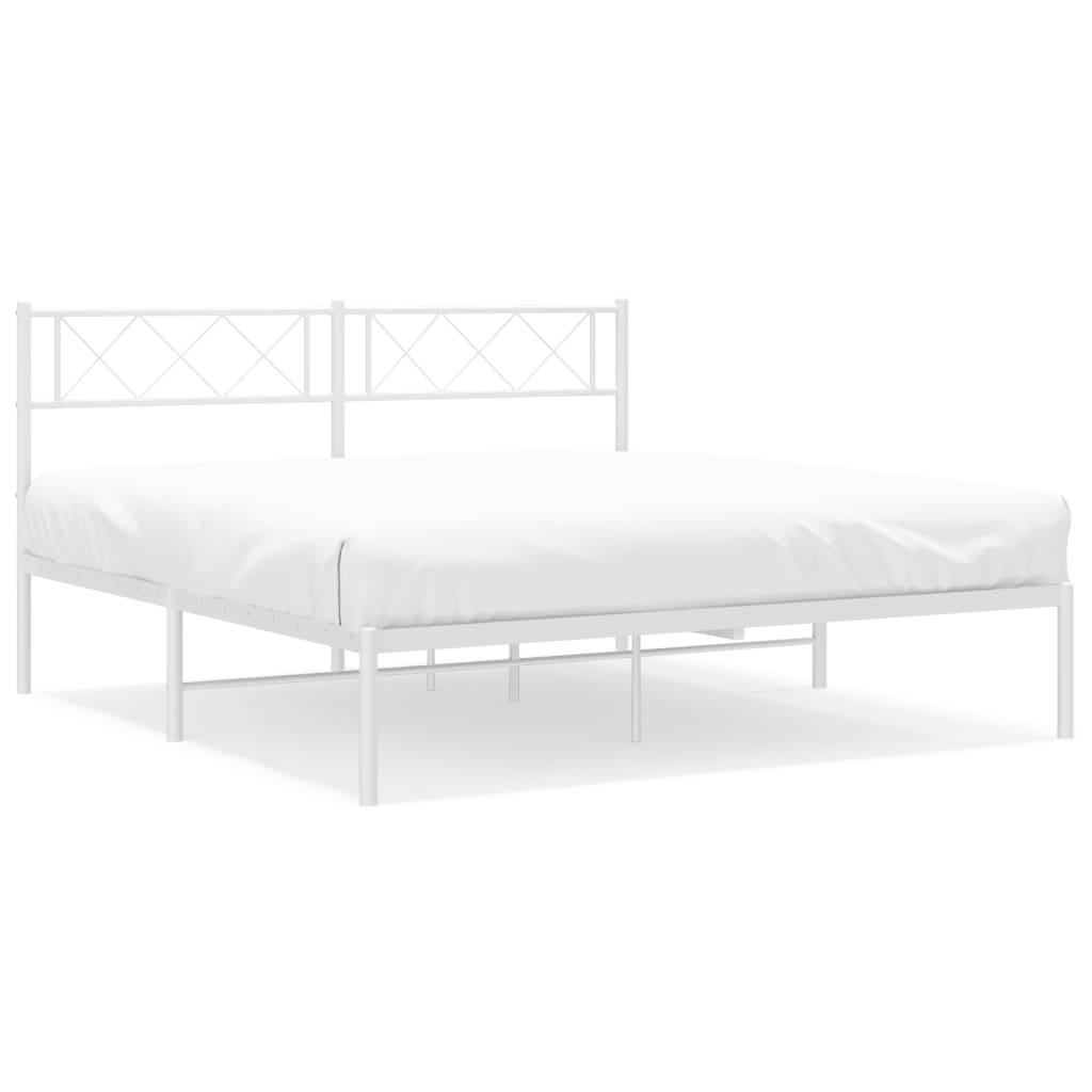 Bed frame with headboard metal white 120x190 cm