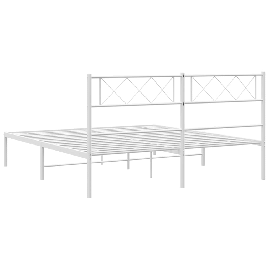 Bed frame with headboard metal white 120x190 cm