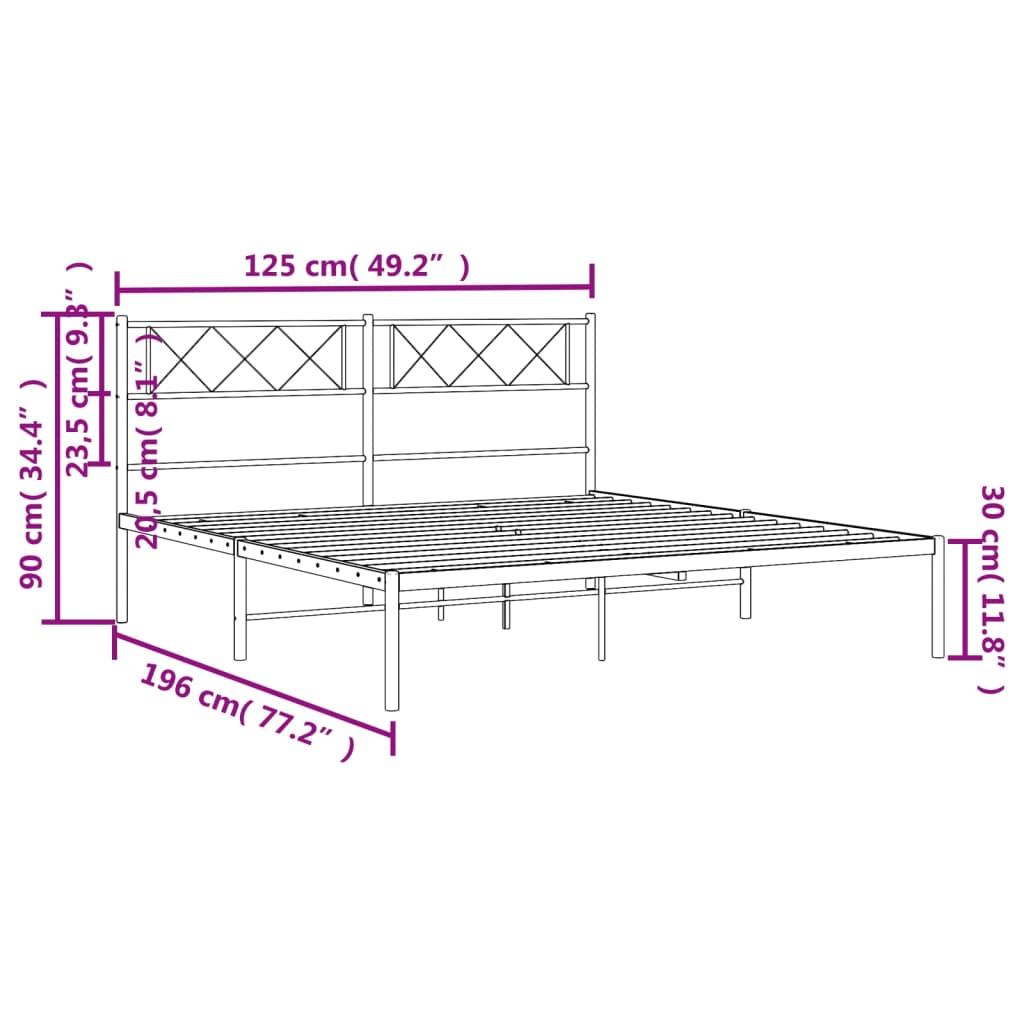 Bed frame with headboard metal white 120x190 cm