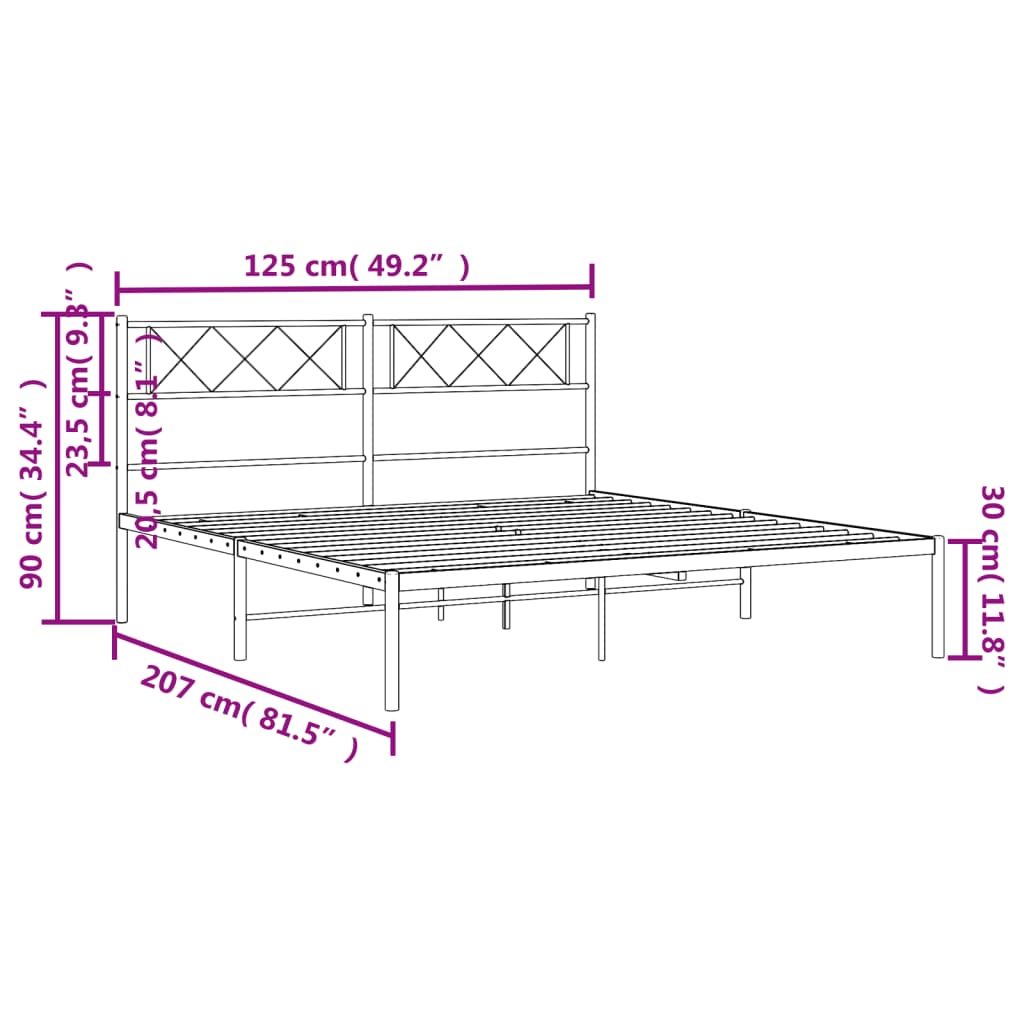 Bed frame with headboard metal white 120x200 cm