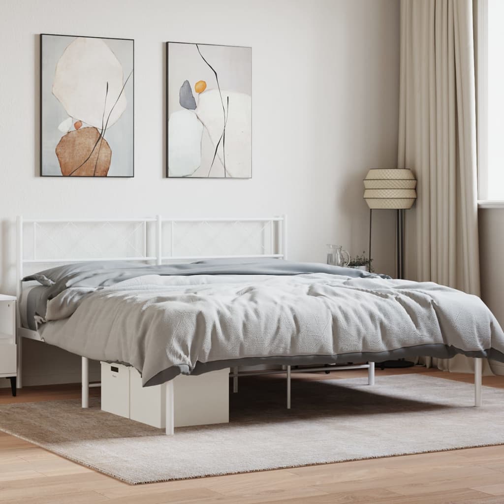 Bed frame with headboard metal white 120x200 cm