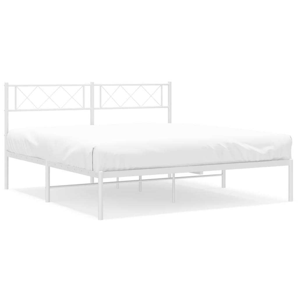 Bed frame with headboard metal white 140x190 cm