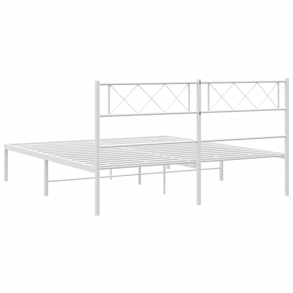 Bed frame with headboard metal white 140x190 cm