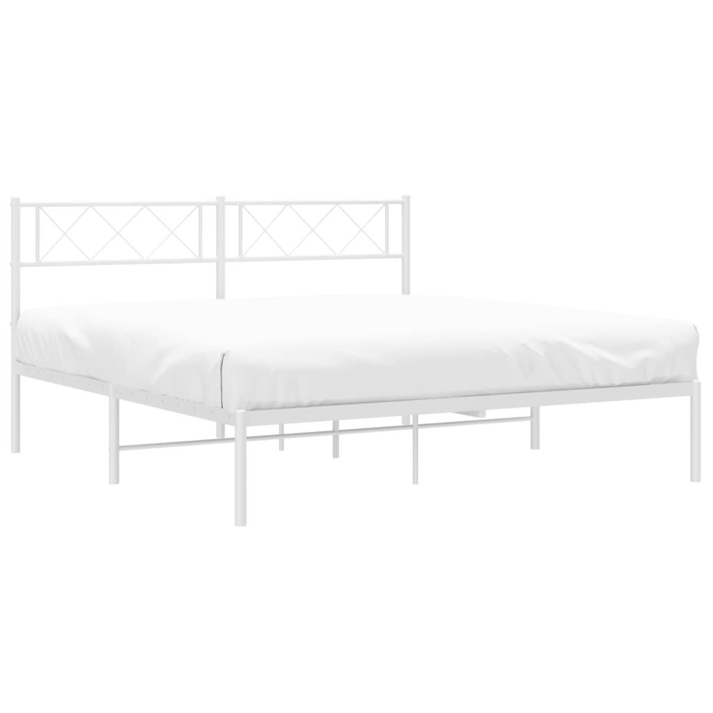 Bed frame with headboard metal white 140x200 cm