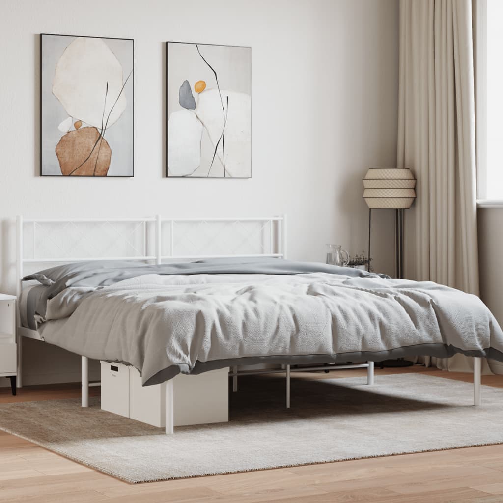 Bed frame with headboard metal white 140x200 cm