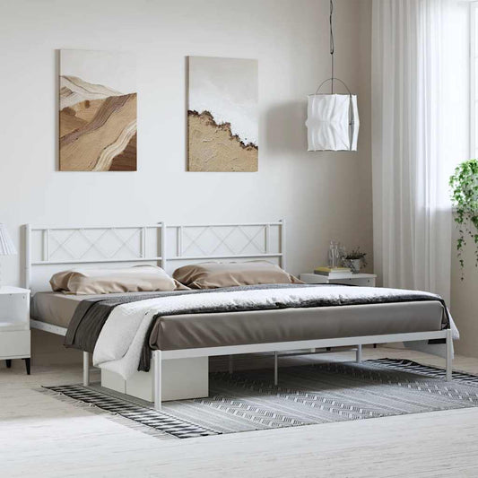 Bed frame with headboard metal white 183x213 cm