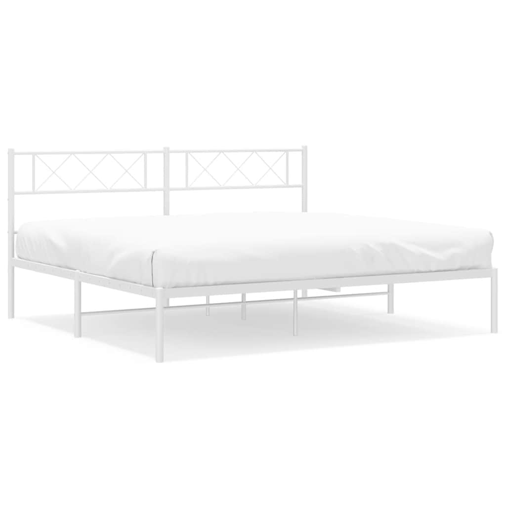 Bed frame with headboard metal white 193x203 cm