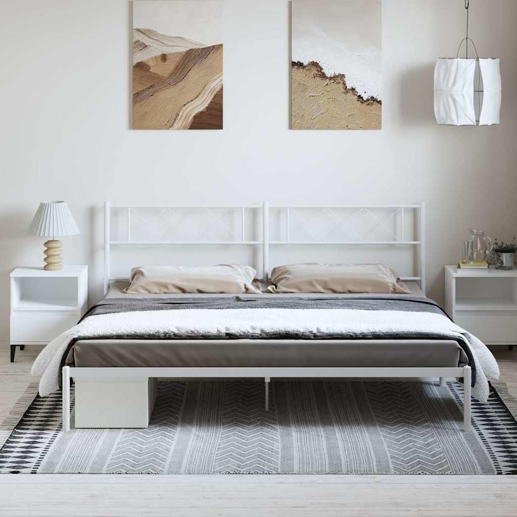 Bed frame with headboard metal white 193x203 cm