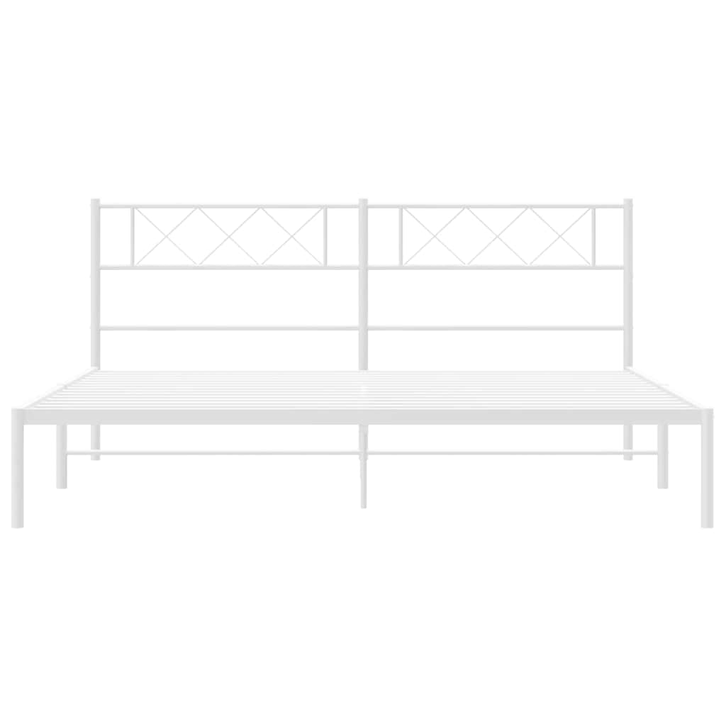 Bed frame with headboard metal white 193x203 cm