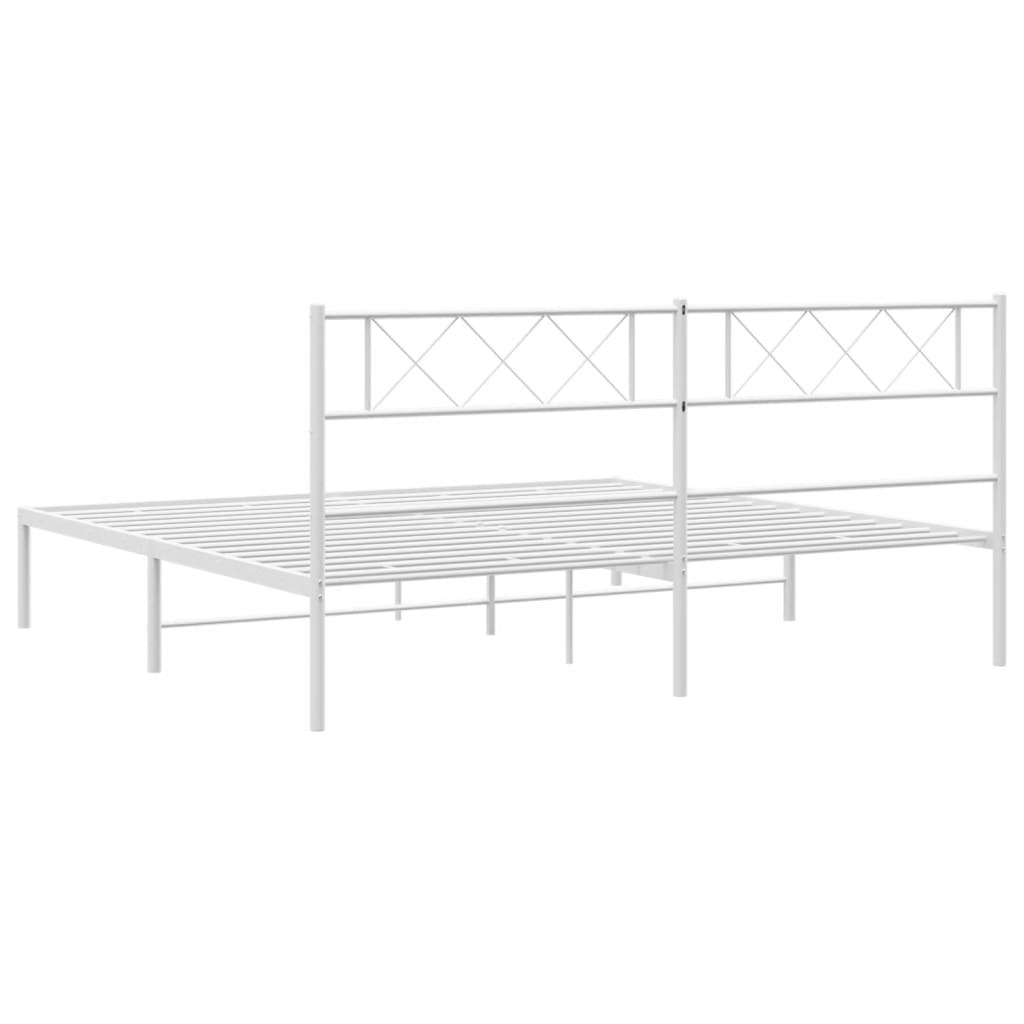 Bed frame with headboard metal white 193x203 cm