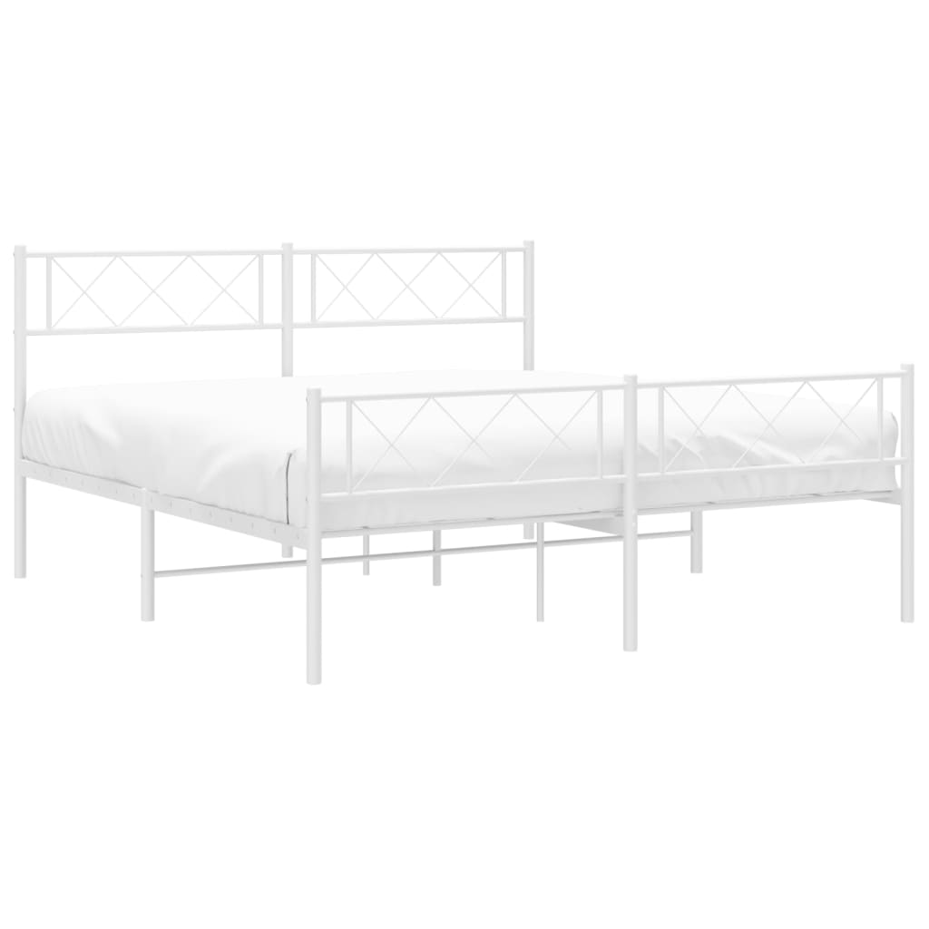 Bed frame with head and footboard metal white 140x190 cm