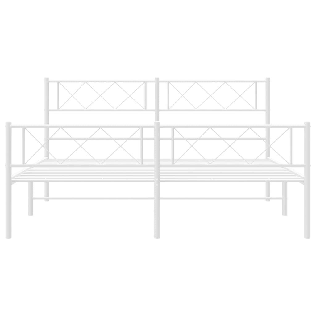 Bed frame with head and footboard metal white 140x190 cm