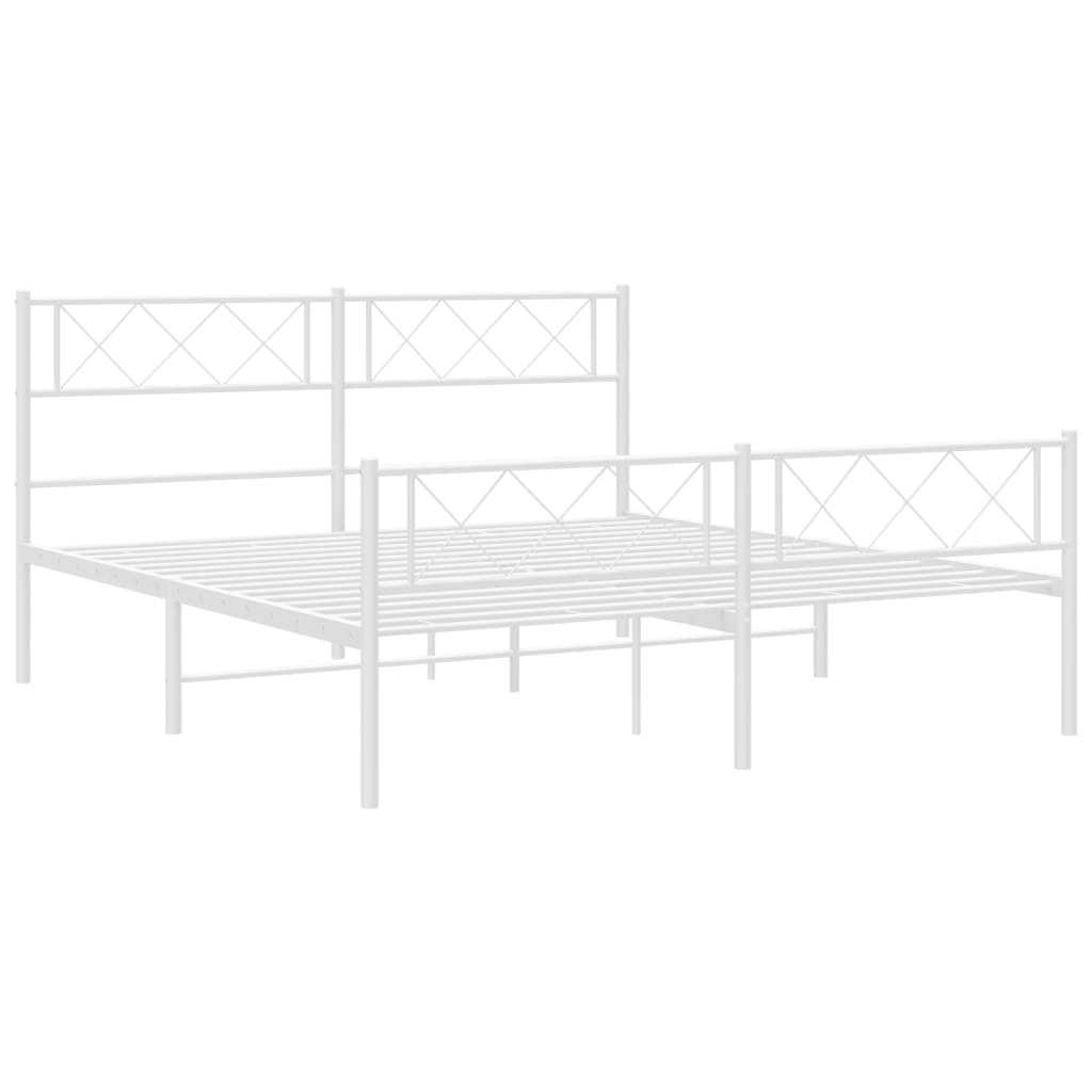Bed frame with head and footboard metal white 140x190 cm