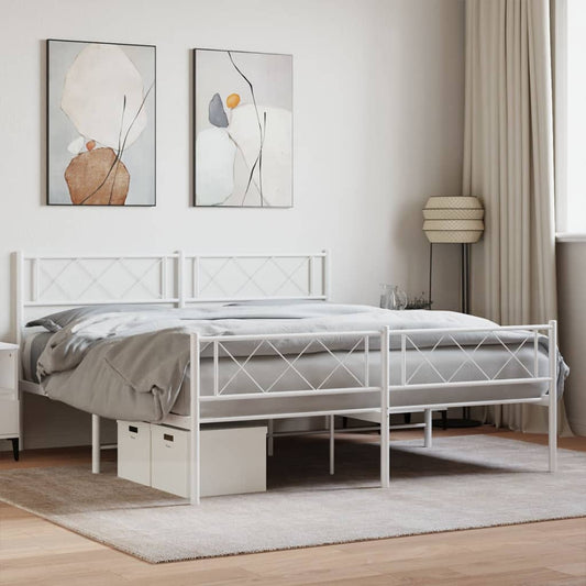 Bed frame with head and footboard metal white 140x190 cm