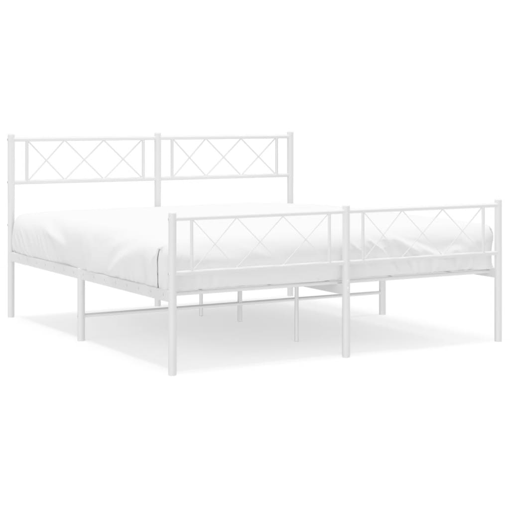 Bed frame with head and footboard metal white 140x200 cm