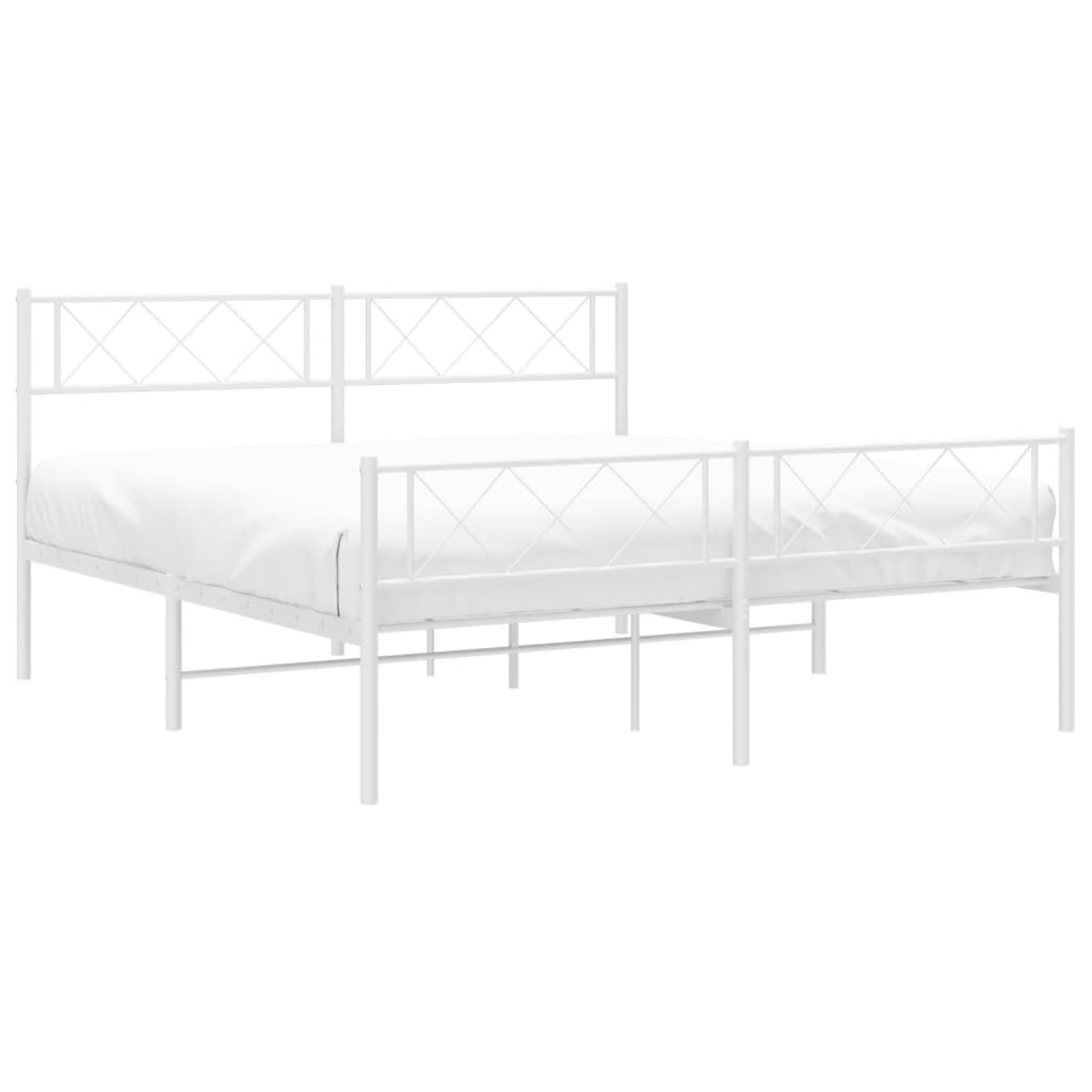 Bed frame with head and footboard metal white 140x200 cm