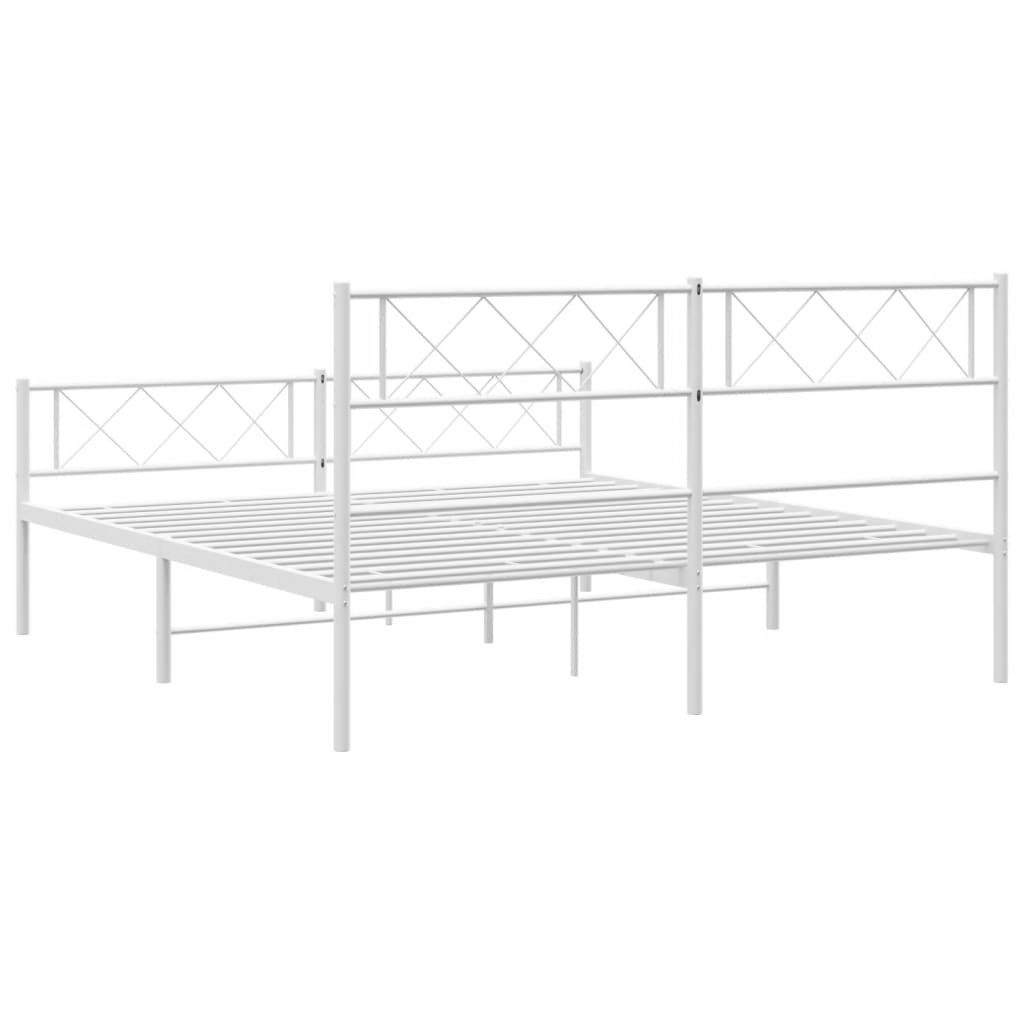 Bed frame with head and footboard metal white 140x200 cm