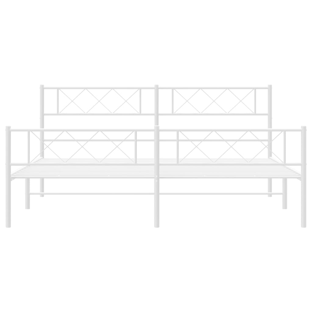 Bed frame with head and footboard metal white 183x213 cm