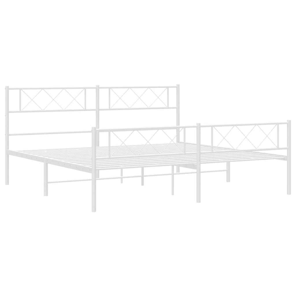 Bed frame with head and footboard metal white 183x213 cm