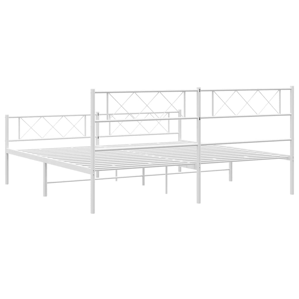 Bed frame with head and footboard metal white 183x213 cm