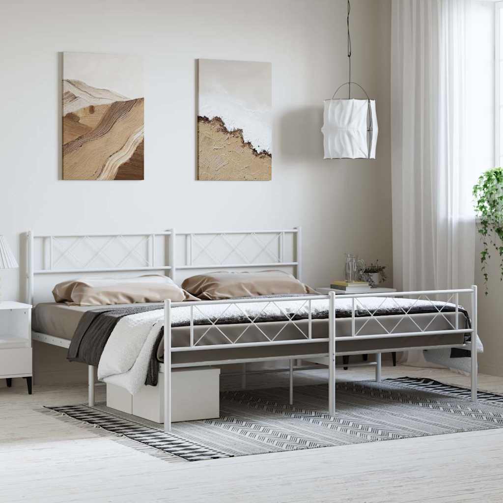 Bettgestell mit Kopf- und Fußteil Metall Weiß 193x203 cm