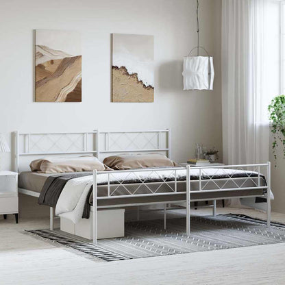 Bettgestell mit Kopf- und Fußteil Metall Weiß 193x203 cm