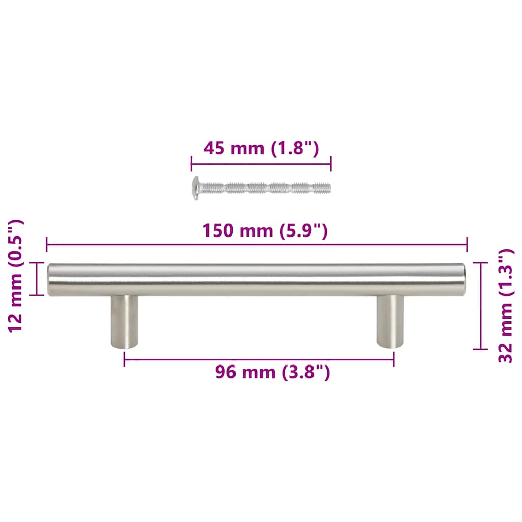 Möbelgriffe 10 Stk. Silbern Lochabstand 96 mm Gesamtlänge 150 mm Edelstahl