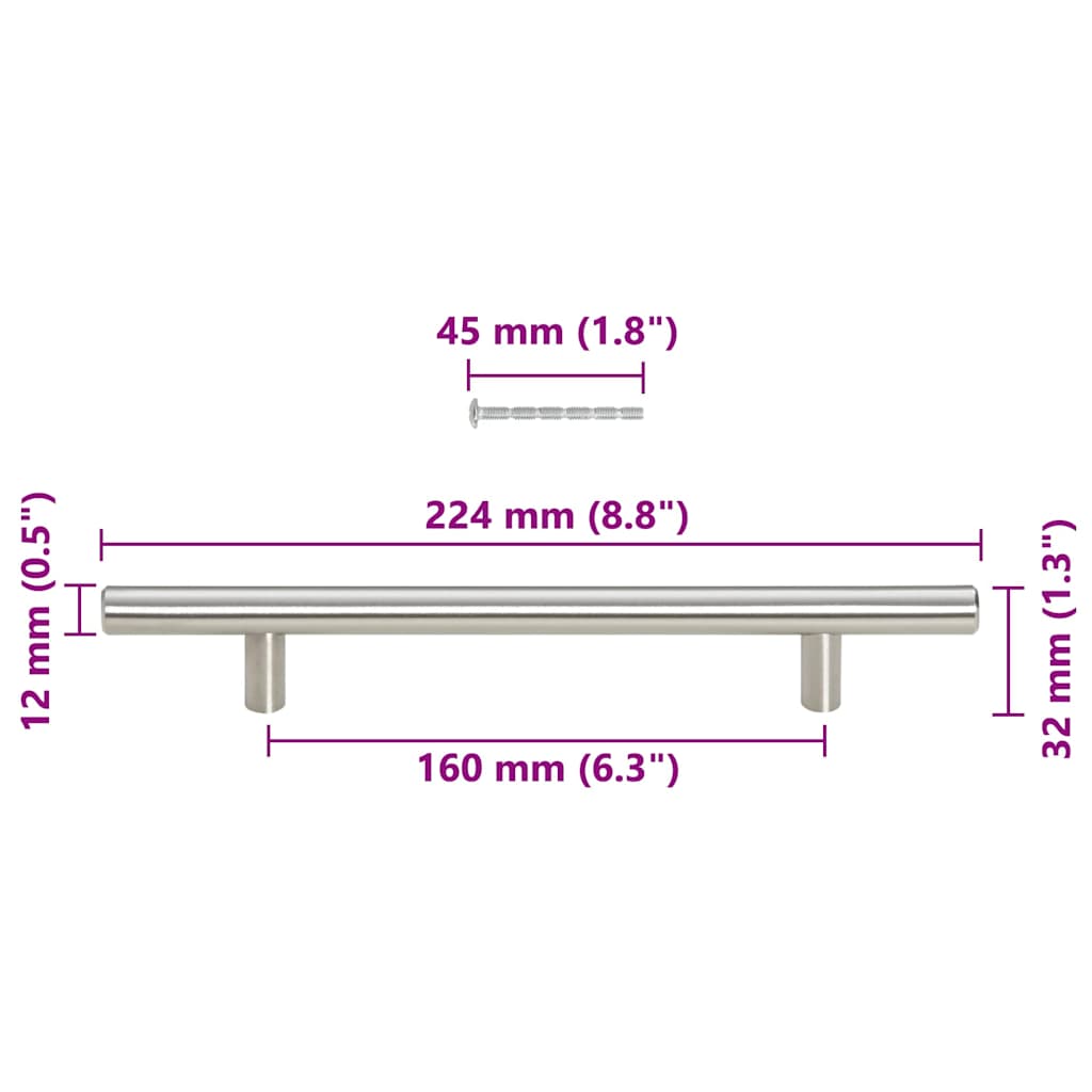 Möbelgriffe 10 Stk. Silbern Lochabstand 160 mm Gesamtlänge 224 mm Edelstahl