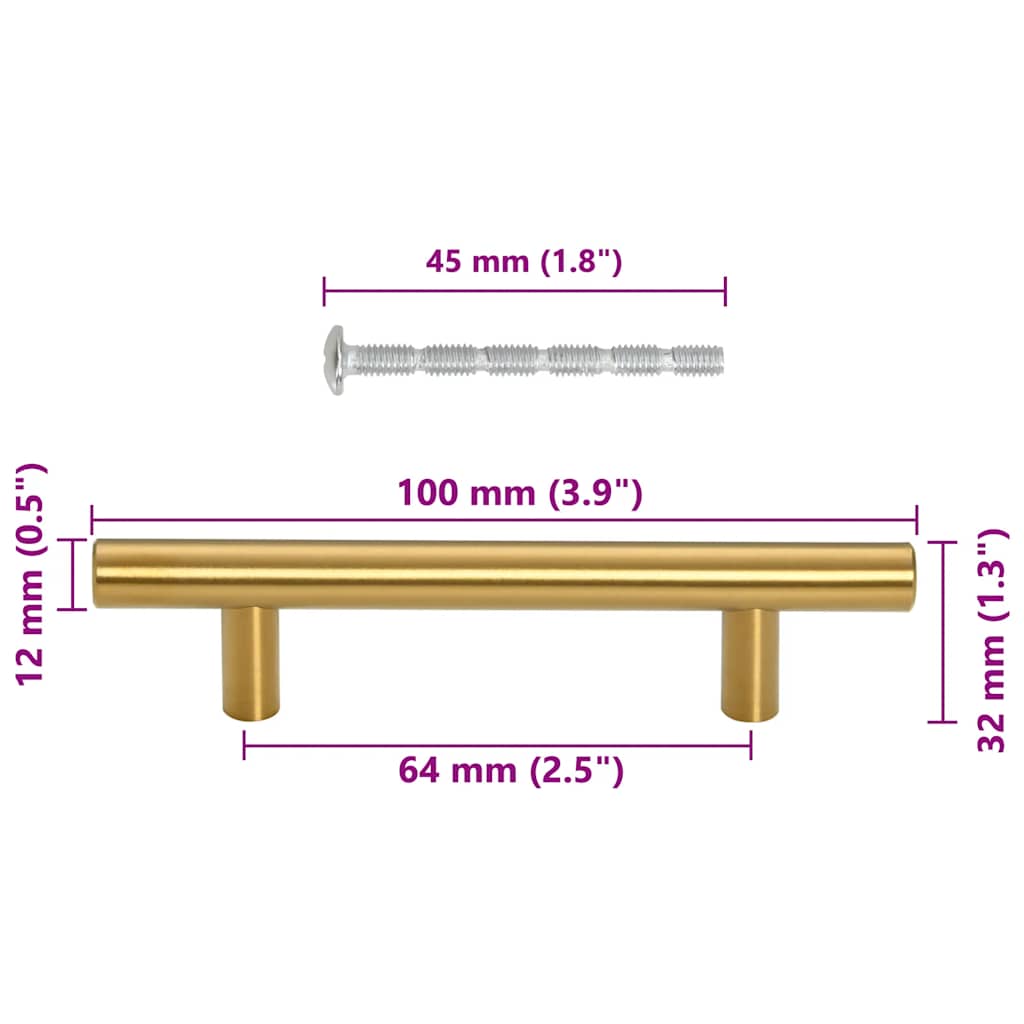 Möbelgriffe 10 Stk. Golden Lochabstand 64 mm Gesamtlänge 100 mm Edelstahl