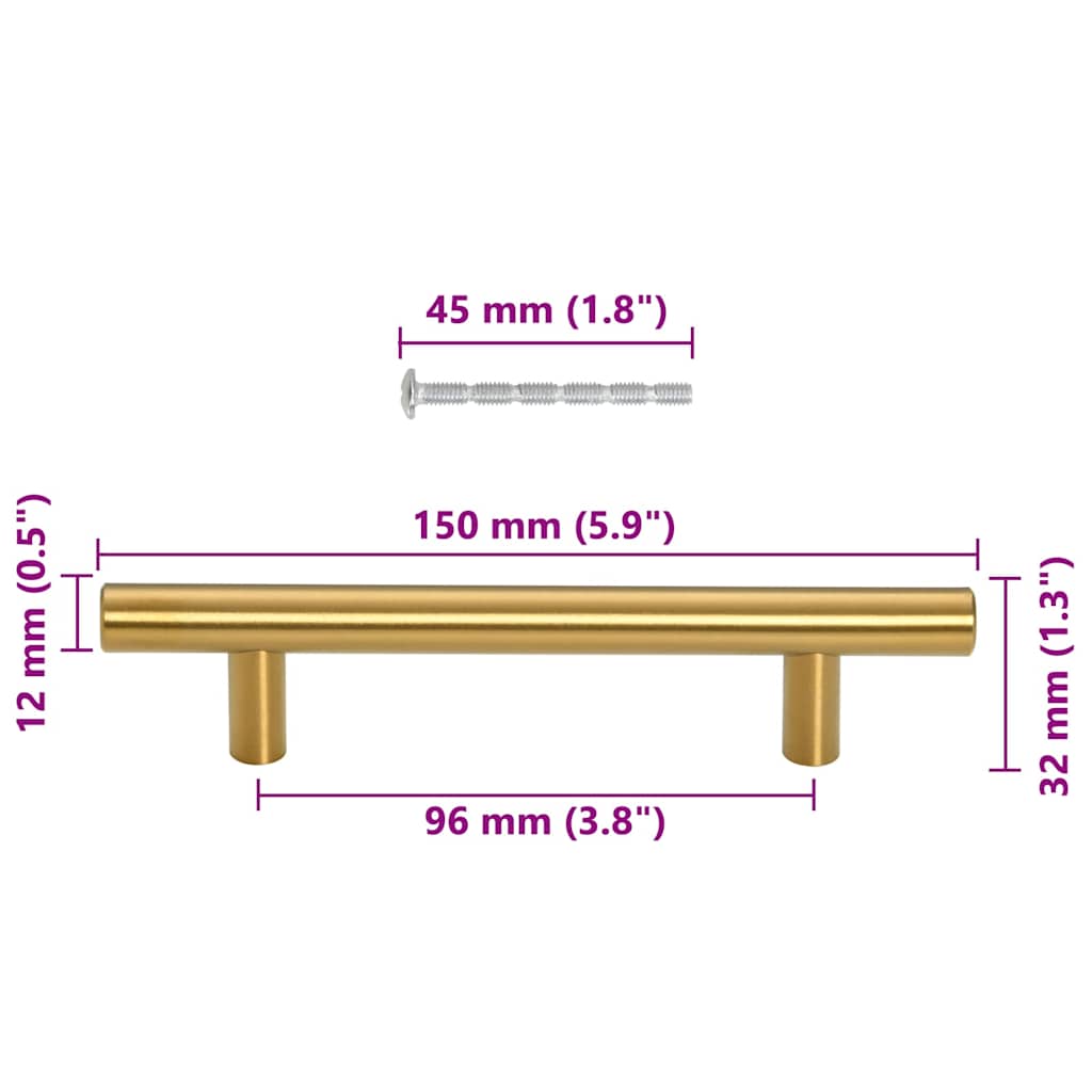 Möbelgriffe 10 Stk. Golden Lochabstand 96 mm Gesamtlänge 150 mm Edelstahl