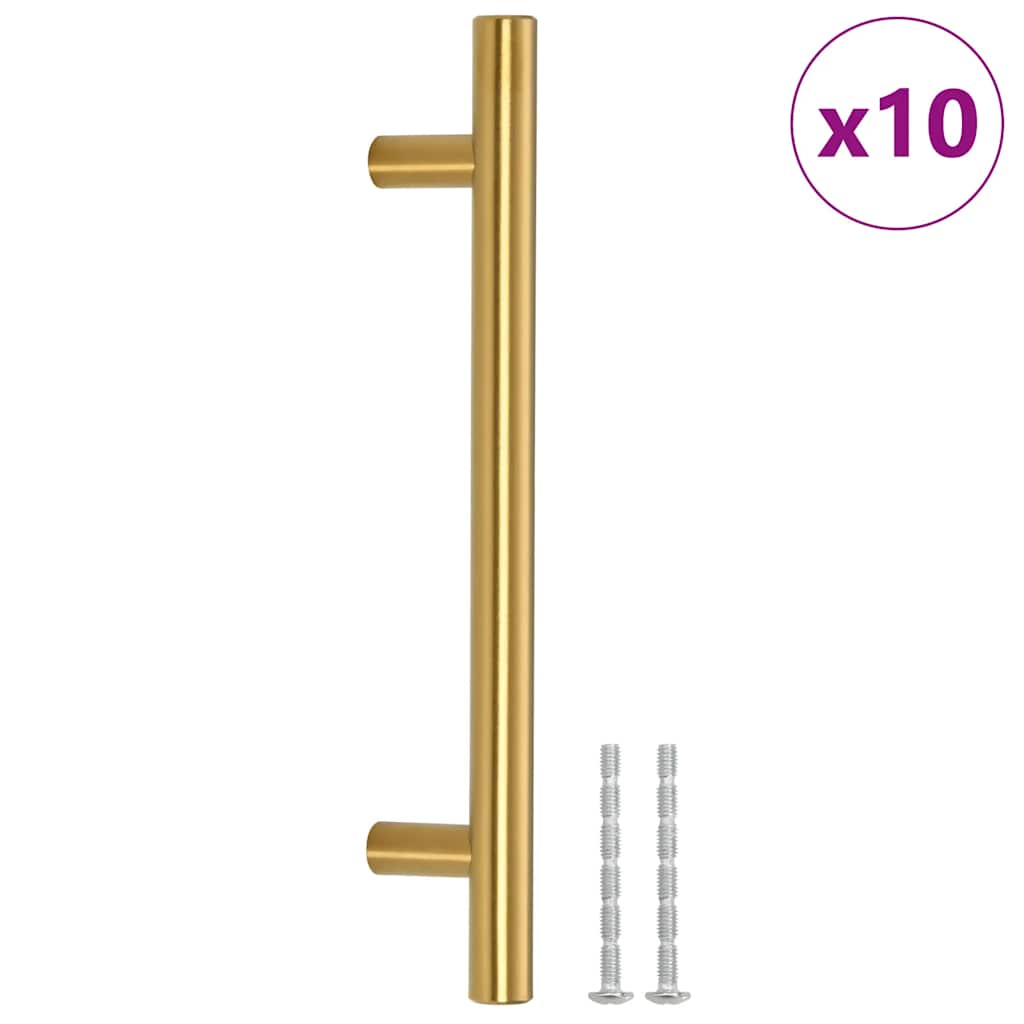 Möbelgriffe 10 Stk. Golden Lochabstand 128 mm Gesamtlänge 192 mm Edelstahl
