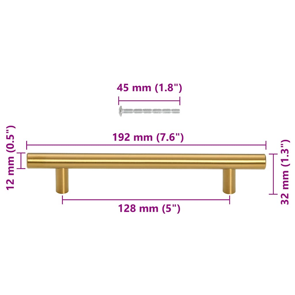 Möbelgriffe 10 Stk. Golden Lochabstand 128 mm Gesamtlänge 192 mm Edelstahl
