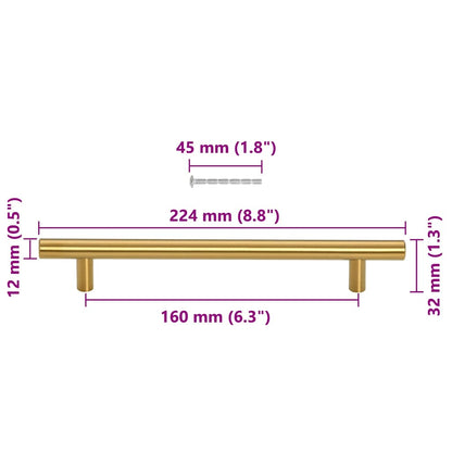 Möbelgriffe 10 Stk. Golden Lochabstand 160mm Gesamtlänge 224mm