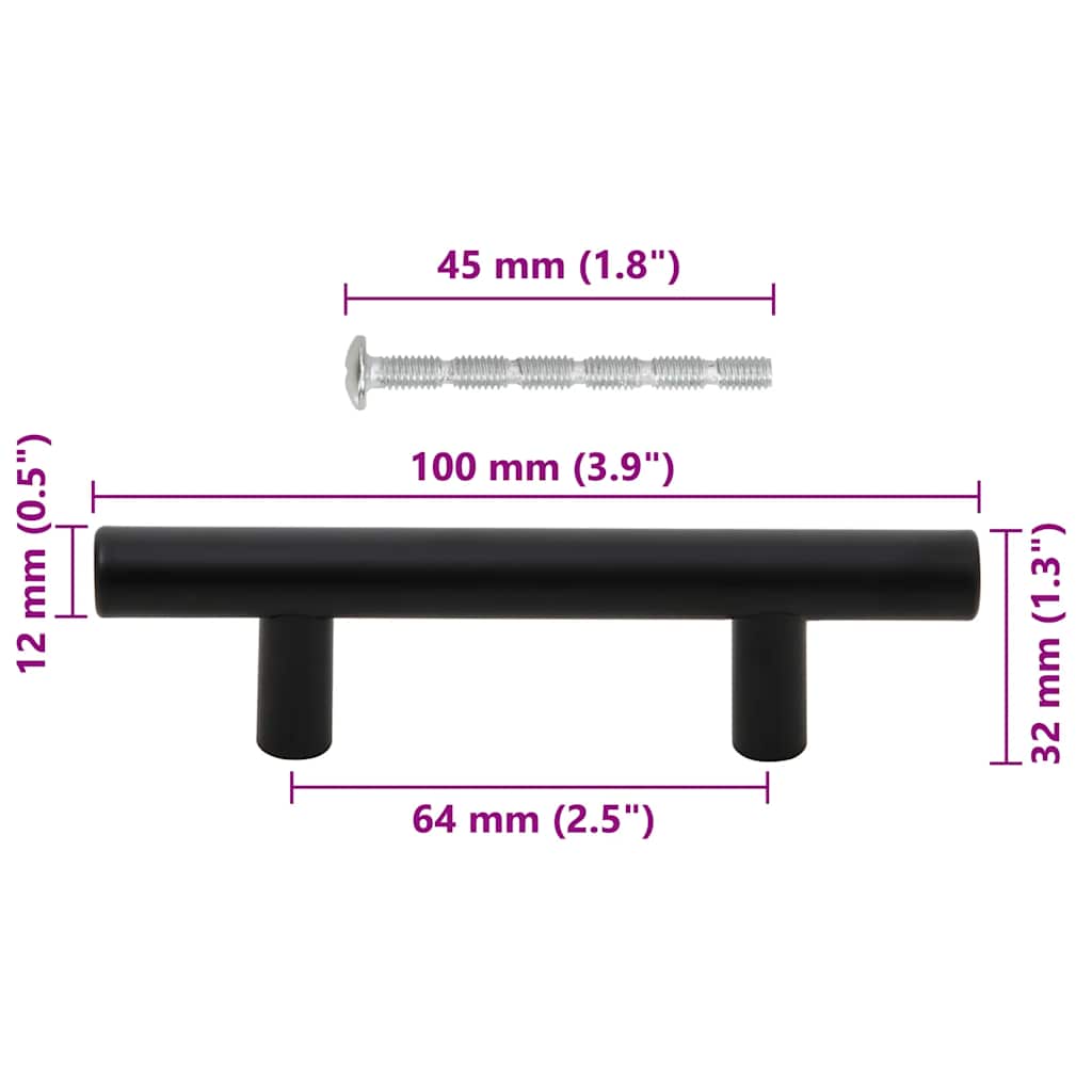 Möbelgriffe 10 Stk. Schwarz Lochabstand 64 mm Gesamtlänge 100 mm Edelstahl