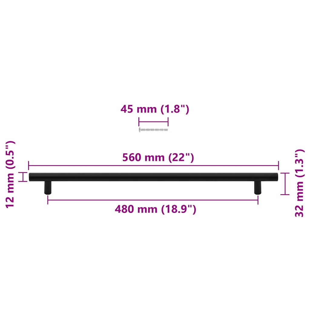 Möbelgriffe 5 Stk. Schwarz 480 mm Edelstahl