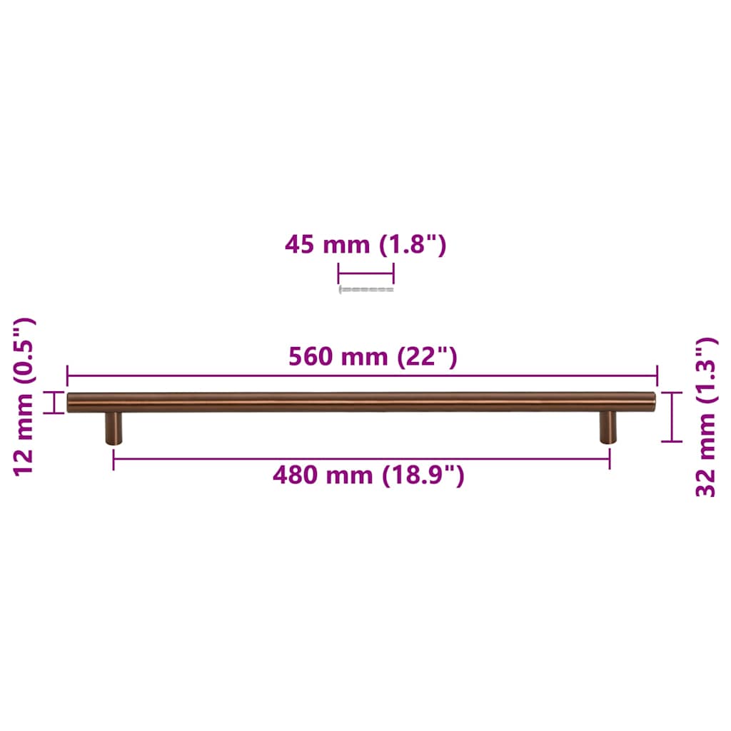 Möbelgriffe 5 Stk. Bronzen 480 mm Edelstahl