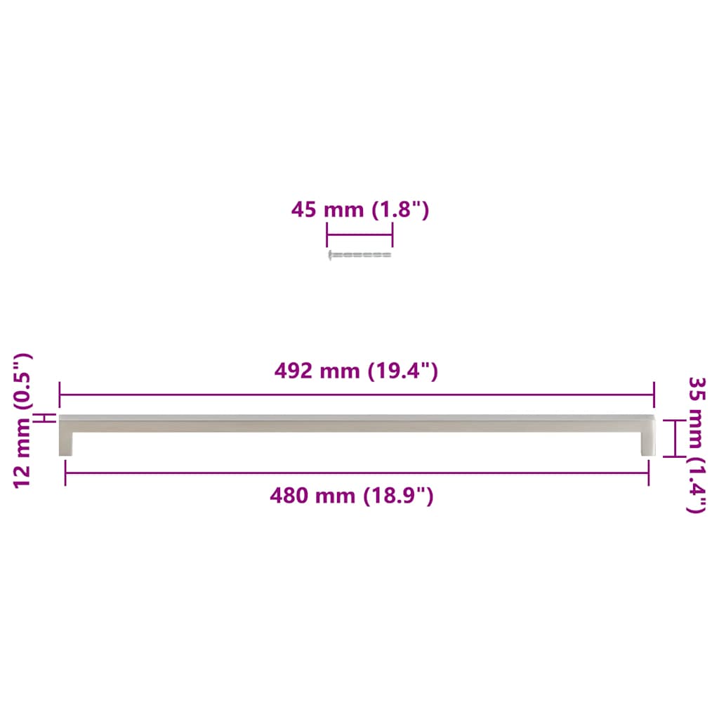 Möbelgriffe 5 Stk. Silbern 480 mm Edelstahl