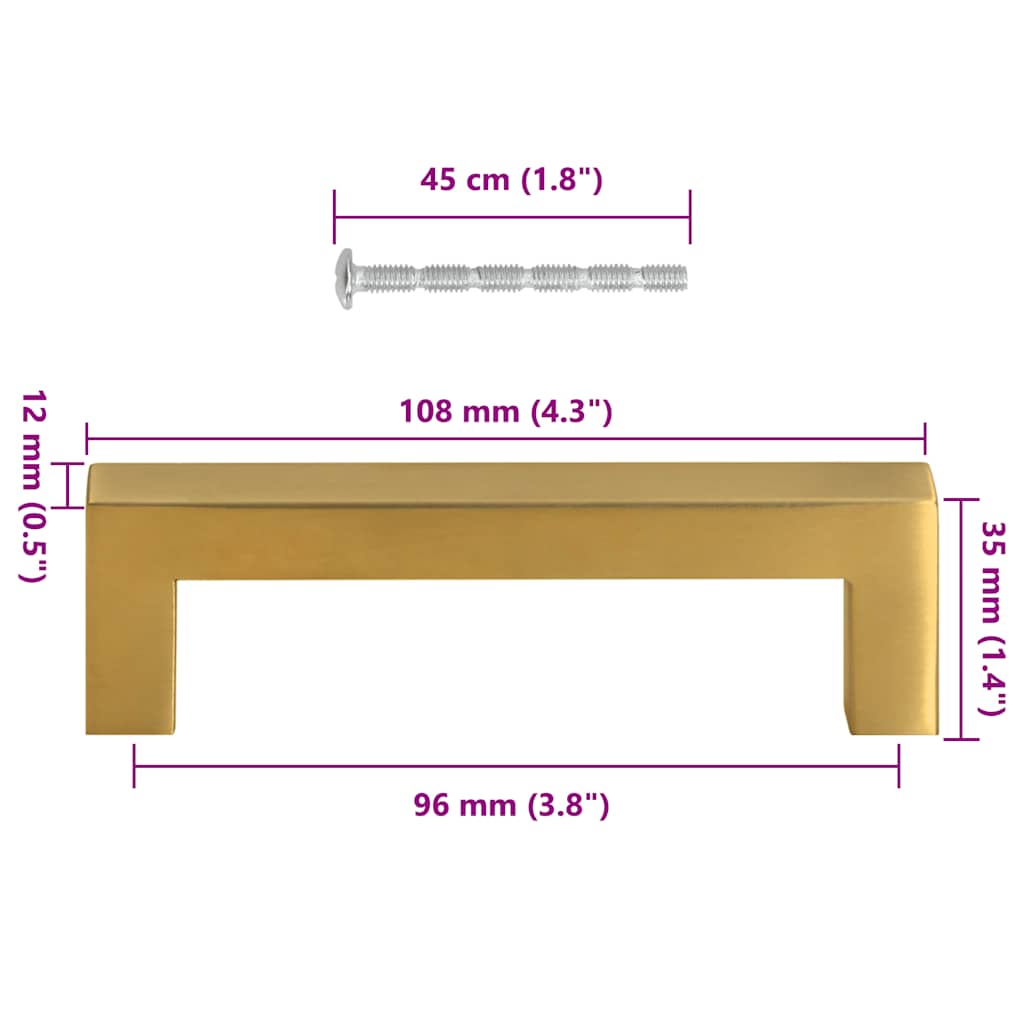 Möbelgriffe 10 Stk. Golden 96 mm Edelstahl