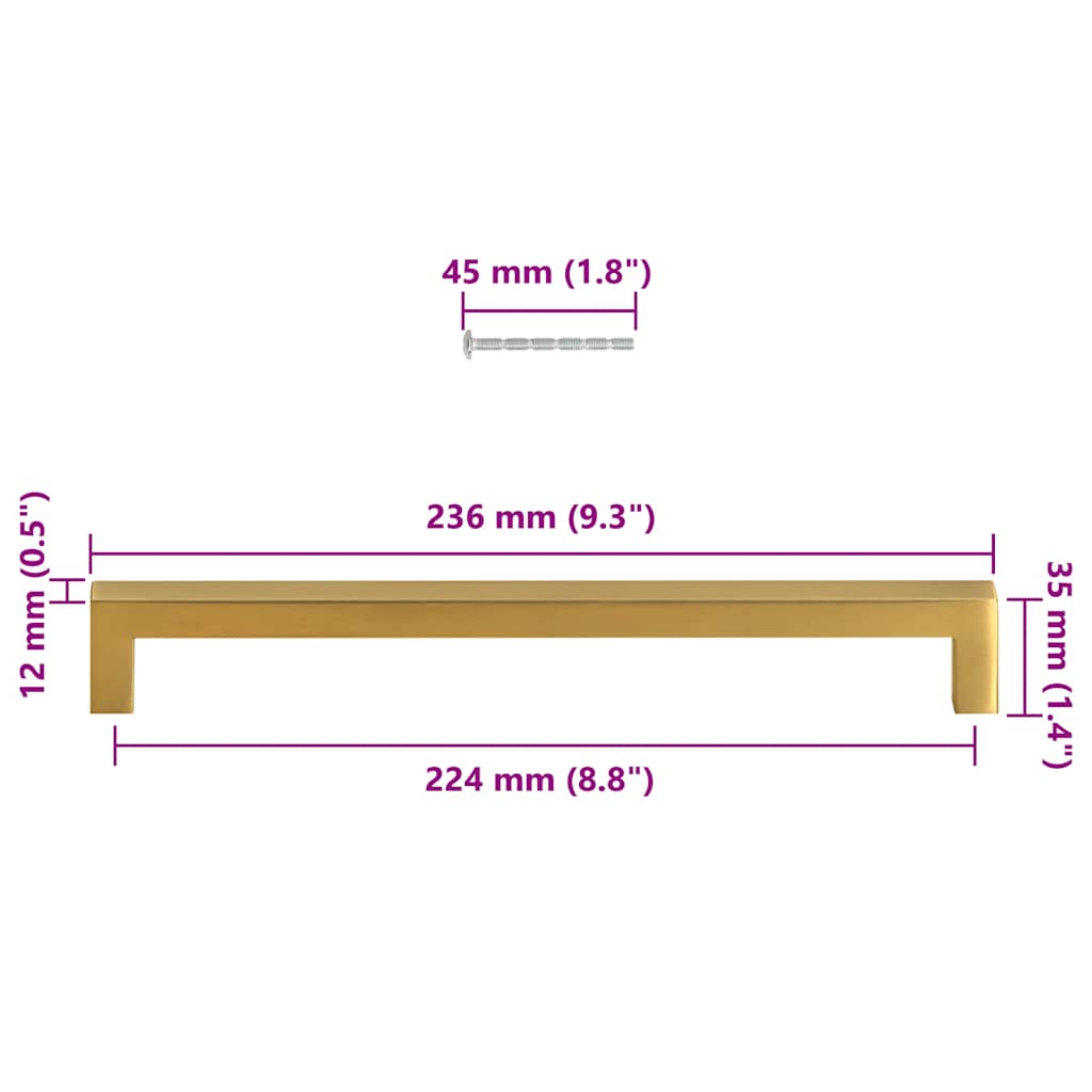 Möbelgriffe 5 Stk. Golden 224 mm Edelstahl