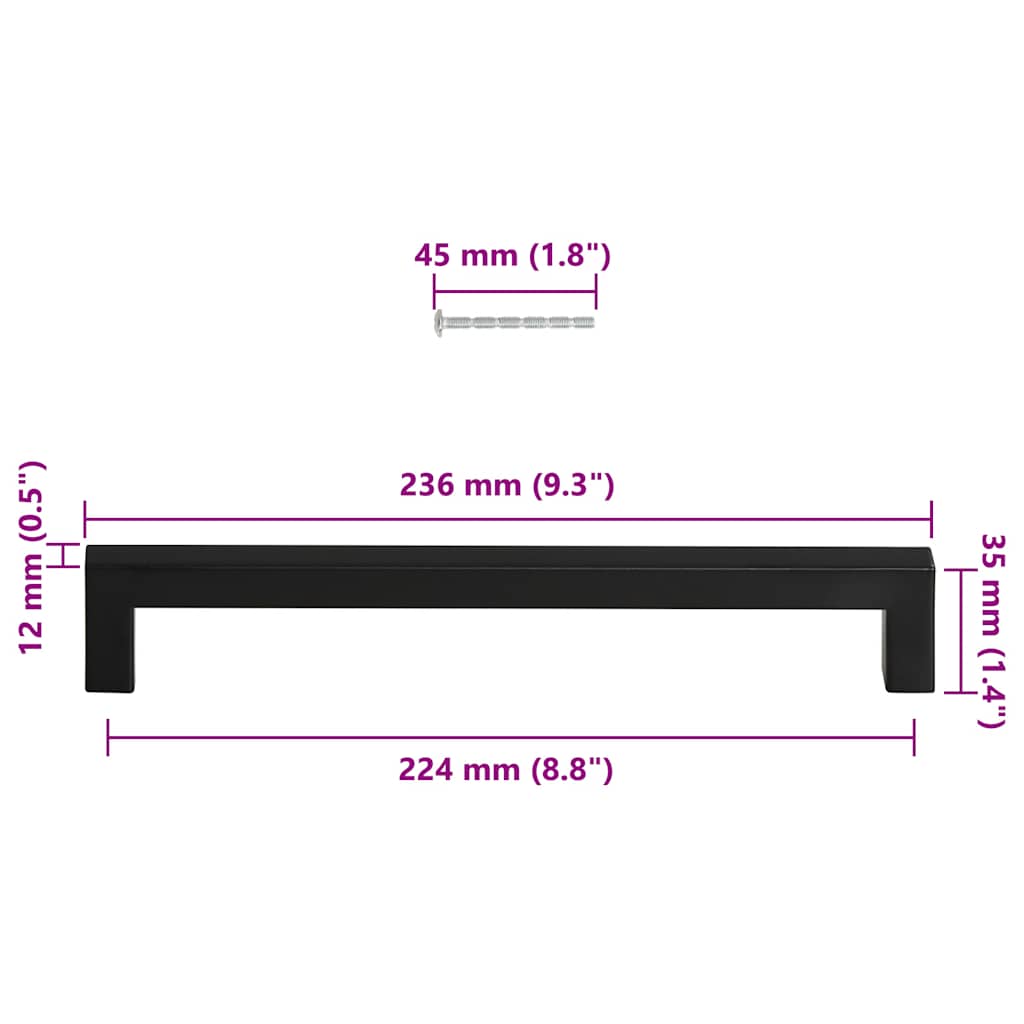 Möbelgriffe 5 Stk. Schwarz 224 mm Edelstahl