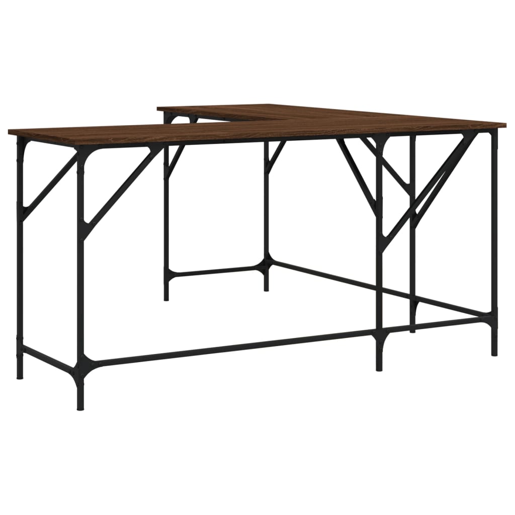 Bureau aspect chêne marron 149x149x75 cm matériau bois