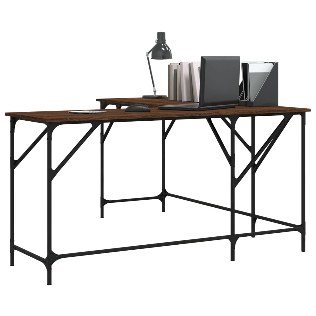 Bureau aspect chêne marron 149x149x75 cm matériau bois